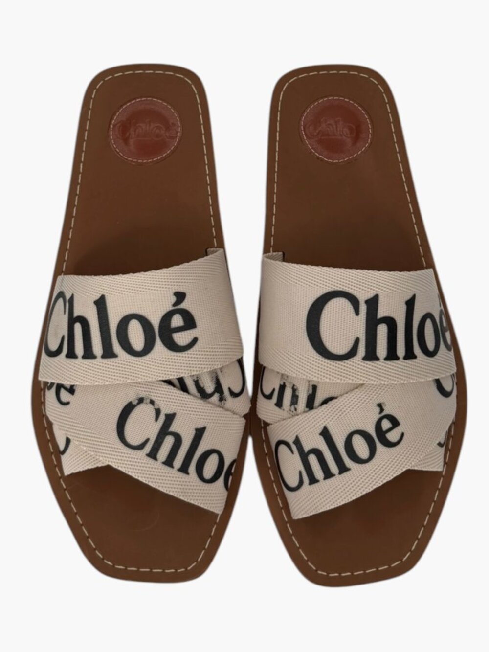 CHLOE Woody Logo Open Square Toe Slide Sandal - White - Size EU 39/8.5 US